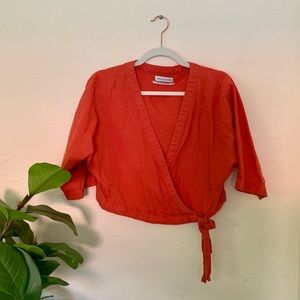 Urban Outfitters Linen Wrap Top Size Medium Coral Cropped